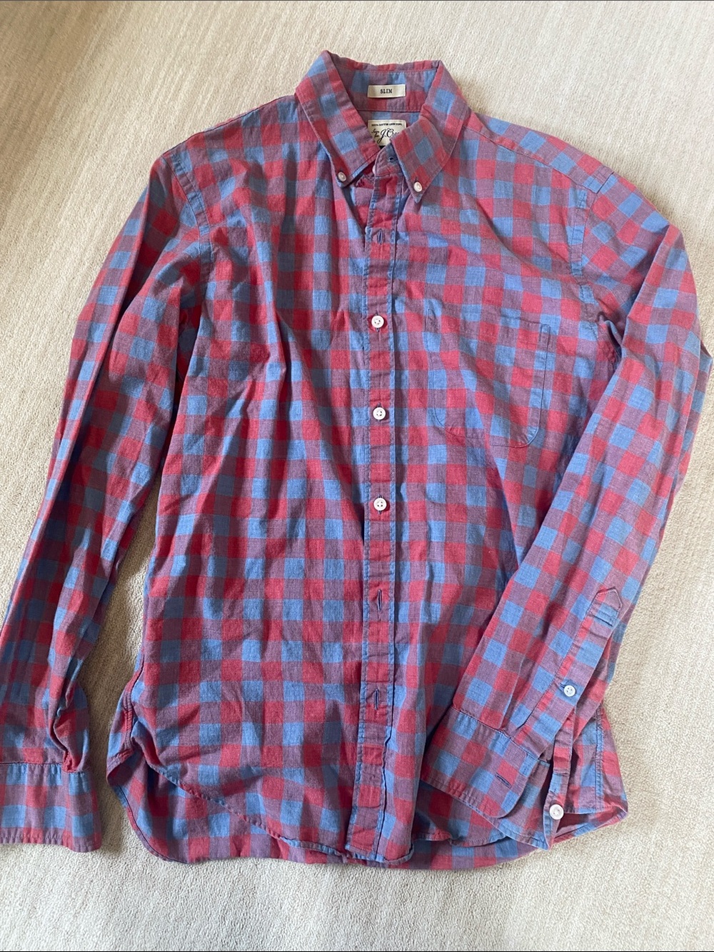 Men's Red & Blue Plaid Button-Down Shirt